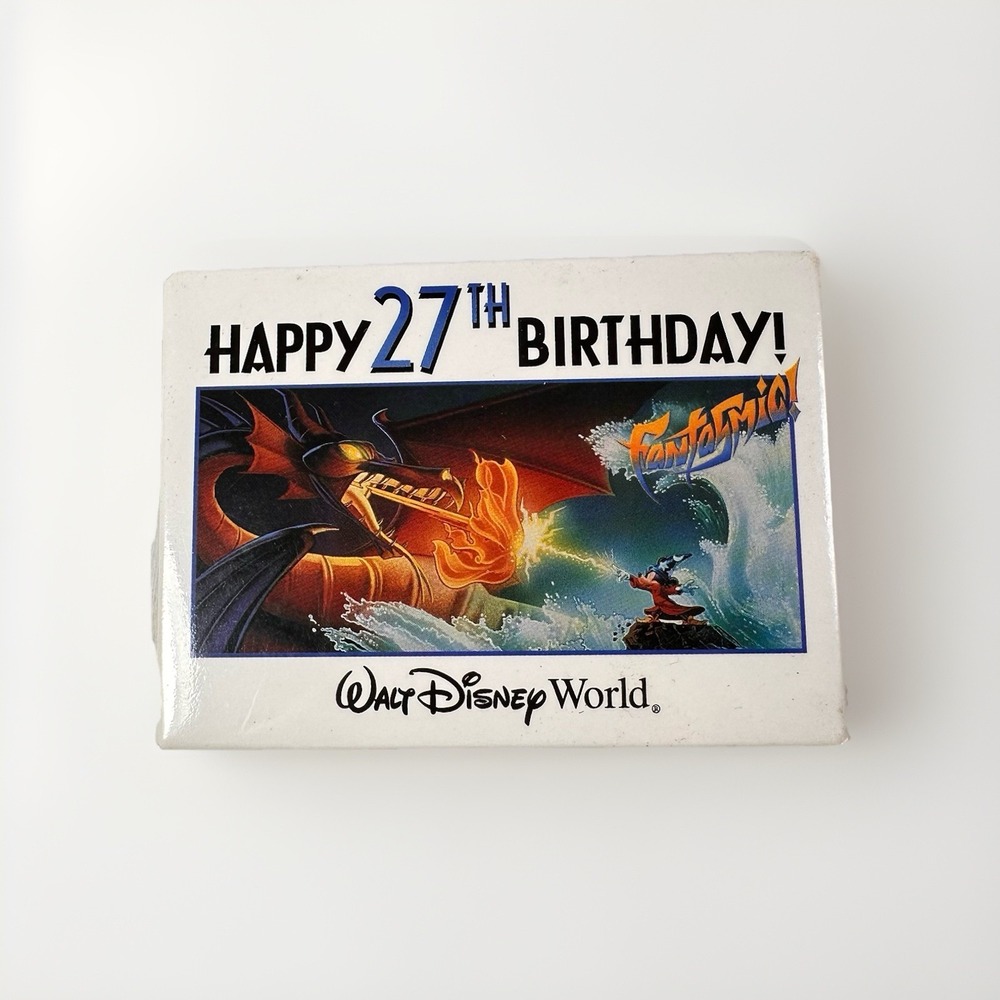 Walt Disney World Happy 27th Birthday Button Pin Mickey Mouse Fantasmic Dragon